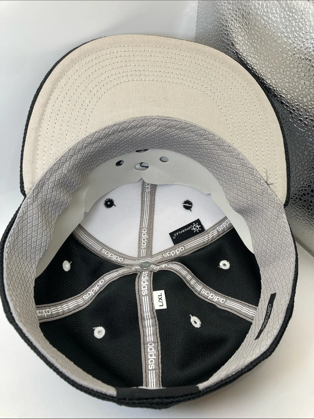Adidas Climalite High Crown Hat Flat Brim L/XL Black White Baseball Cap NWT